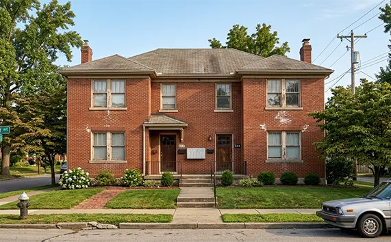 types-of-homes-we-buy-cincinnati A brick multi-family residential home in the Cincinnati and Northern Kentucky area.
