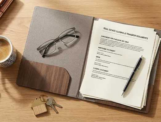 Real estate legal documents and keys representing the probate process for a house in Cincinnati.